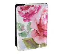 Wykjtwo Bellissimi fiori rosa fiore rosa floreale, Porta passaporto da viaggio in pelle PU Custodia per passaporto Copertine per passaporto da 6,5 pollici