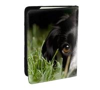 Wykjtwo Border Collie Animali Erba Border Collie nero, Porta passaporto da viaggio in pelle PU Custodia per passaporto Copertine per passaporto da 6,5 pollici