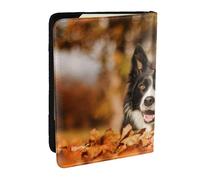 Wykjtwo Border Collie Bokeh Autunno Border Collie nero, Porta passaporto da viaggio in pelle PU Custodia per passaporto Copertine per passaporto da 6,5 pollici
