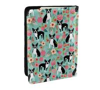 Wykjtwo Boston Terrier con i fiori, Porta passaporto da viaggio in pelle PU Custodia per passaporto Copertine per passaporto da 6,5 pollici