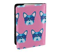 Wykjtwo Bulldog francese con gli occhiali, Porta passaporto da viaggio in pelle PU Custodia per passaporto Copertine per passaporto da 6,5 pollici