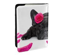Wykjtwo Bulldog francese con rosa, Porta passaporto da viaggio in pelle PU Custodia per passaporto Copertine per passaporto da 6,5 pollici