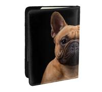 Wykjtwo Bulldog francese sul nero, Porta passaporto da viaggio in pelle PU Custodia per passaporto Copertine per passaporto da 6,5 pollici