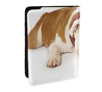 Wykjtwo Bulldog inglese Fotografia di Bulldog triste e stanco con crema marrone, Porta passaporto da viaggio in pelle PU Custodia per passaporto Copertine per passaporto da 6,5 pollici