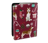 Wykjtwo Calze Husky Candy Canes Holiday Dog Ruby, Porta passaporto da viaggio in pelle PU Custodia per passaporto Copertine per passaporto da 6,5 pollici