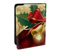 Wykjtwo Campane d'oro del nastro rosso di Natale, Porta passaporto da viaggio in pelle PU Custodia per passaporto Copertine per passaporto da 6,5 pollici