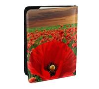 Wykjtwo Campo di papaveri al tramonto Campo di bellissimi fiori, Porta passaporto da viaggio in pelle PU Custodia per passaporto Copertine per passaporto da 6,5 pollici