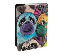 Wykjtwo Cane carlino divertente cartone animato, Porta passaporto da viaggio in pelle PU Custodia per passaporto Copertine per passaporto da 6,5 pollici