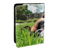 Wykjtwo Cani Boxer Erba verde Animali domestici Cani da prato, Porta passaporto da viaggio in pelle PU Custodia per passaporto Copertine per passaporto da 6,5 pollici