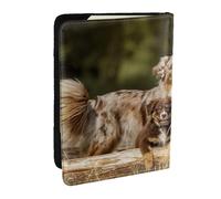Wykjtwo Cani da pastore australiano Cani Aussie Brown, Porta passaporto da viaggio in pelle PU Custodia per passaporto Copertine per passaporto da 6,5 pollici