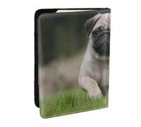 Wykjtwo Carlino Bokeh Cucciolo Cani Prato Animali Carlino, Porta passaporto da viaggio in pelle PU Custodia per passaporto Copertine per passaporto da 6,5 pollici