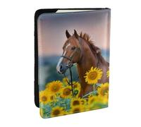 Wykjtwo Cavallo giallo girasole stampato, Porta passaporto da viaggio in pelle PU Custodia per passaporto Copertine per passaporto da 6,5 pollici