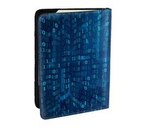 Wykjtwo Codice binario blu del programmatore, Porta passaporto da viaggio in pelle PU Custodia per passaporto Copertine per passaporto da 6,5 pollici