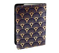 Wykjtwo Conchiglie Art Deco Golden Blu Navy, Porta passaporto da viaggio in pelle PU Custodia per passaporto Copertine per passaporto da 6,5 pollici