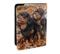 Wykjtwo Cuccioli autunnali di Cavalier King Charles Spaniel, Porta passaporto da viaggio in pelle PU Custodia per passaporto Copertine per passaporto da 6,5 pollici