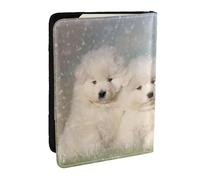 Wykjtwo Cuccioli Samoiedo Cani Bianchi Famiglia Piccolo Samoiedo, Porta passaporto da viaggio in pelle PU Custodia per passaporto Copertine per passaporto da 6,5 pollici