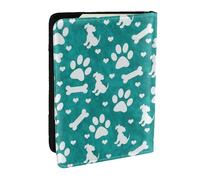 Wykjtwo Cucciolo con stampa zampa di cane bianco verde acqua blu, Porta passaporto da viaggio in pelle PU Custodia per passaporto Copertine per passaporto da 6,5 pollici