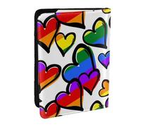 Wykjtwo Cuori colorati arcobaleno stampati, Porta passaporto da viaggio in pelle PU Custodia per passaporto Copertine per passaporto da 6,5 pollici