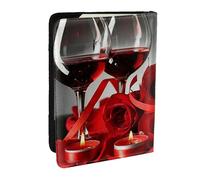 Wykjtwo Decorazione per amanti romantici di rose rosse e vino, Porta passaporto da viaggio in pelle PU Custodia per passaporto Copertine per passaporto da 6,5 pollici