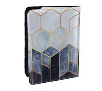 Wykjtwo Design geometrico in oro blu, Porta passaporto da viaggio in pelle PU Custodia per passaporto Copertine per passaporto da 6,5 pollici