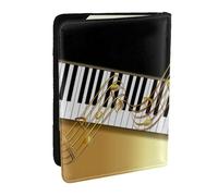 Wykjtwo Elegante tasto di pianoforte con note dorate nero, Porta passaporto da viaggio in pelle PU Custodia per passaporto Copertine per passaporto da 6,5 pollici