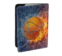 Wykjtwo Fiamme e gocce d'acqua di basket, Porta passaporto da viaggio in pelle PU Custodia per passaporto Copertine per passaporto da 6,5 pollici