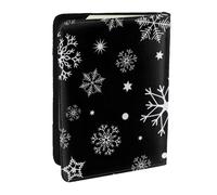 Wykjtwo Fiocco di neve di Natale nero inverno, Porta passaporto da viaggio in pelle PU Custodia per passaporto Copertine per passaporto da 6,5 pollici