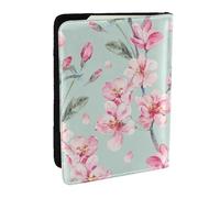 Wykjtwo Fiore di ciliegio rosa Teal Primavera, Porta passaporto da viaggio in pelle PU Custodia per passaporto Copertine per passaporto da 6,5 pollici