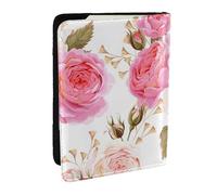 Wykjtwo Fiore floreale rosa rosa, Porta passaporto da viaggio in pelle PU Custodia per passaporto Copertine per passaporto da 6,5 pollici