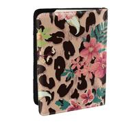 Wykjtwo Fiore leopardo vintage stampato, Porta passaporto da viaggio in pelle PU Custodia per passaporto Copertine per passaporto da 6,5 pollici