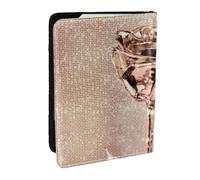 Wykjtwo Fiore rosa rosa con paillettes scintillanti in rame dorato, Porta passaporto da viaggio in pelle PU Custodia per passaporto Copertine per passaporto da 6,5 pollici