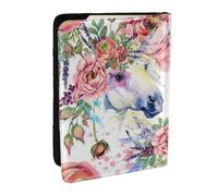 Wykjtwo Fiori di rose di cavallo dell'acquerello, Porta passaporto da viaggio in pelle PU Custodia per passaporto Copertine per passaporto da 6,5 pollici
