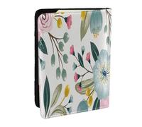 Wykjtwo Fiori primaverili floreali Bellissimi colori dolci di foglie verdi di rosa rosa blu, Porta passaporto da viaggio in pelle PU Custodia per passaporto Copertine per passaporto da 6,5 pollici