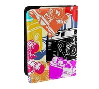Wykjtwo Fotocamera a colori retrò, Porta passaporto da viaggio in pelle PU Custodia per passaporto Copertine per passaporto da 6,5 pollici