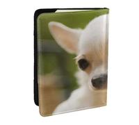 Wykjtwo Fronte bianco del cane della chihuahua, Porta passaporto da viaggio in pelle PU Custodia per passaporto Copertine per passaporto da 6,5 pollici
