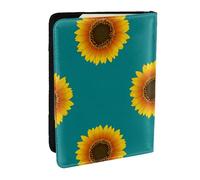 Wykjtwo Girasole Senza Soluzione Di Continuità Su Sfondo Verde Acqua, Porta passaporto da viaggio in pelle PU Custodia per passaporto Copertine per passaporto da 6,5 pollici