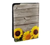Wykjtwo Girasole Su Legno Rustico, Porta passaporto da viaggio in pelle PU Custodia per passaporto Copertine per passaporto da 6,5 pollici