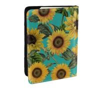 Wykjtwo Girasoli D'epoca Su Verde Acqua, Porta passaporto da viaggio in pelle PU Custodia per passaporto Copertine per passaporto da 6,5 pollici