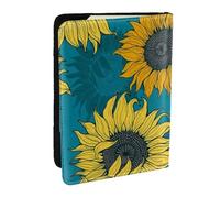 Wykjtwo Girasoli Gialli Su Sfondo Blu, Porta passaporto da viaggio in pelle PU Custodia per passaporto Copertine per passaporto da 6,5 pollici