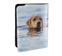 Wykjtwo Golden Retriever Cani galleggianti Animali domestici Labrador, Porta passaporto da viaggio in pelle PU Custodia per passaporto Copertine per passaporto da 6,5 pollici