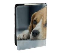 Wykjtwo Il simpatico cane Beagle si trova sul pavimento, Porta passaporto da viaggio in pelle PU Custodia per passaporto Copertine per passaporto da 6,5 pollici