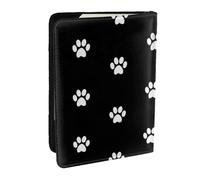 Wykjtwo Impronte di cane bianco su sfondo nero, Porta passaporto da viaggio in pelle PU Custodia per passaporto Copertine per passaporto da 6,5 pollici