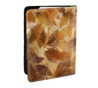 Wykjtwo Lino autunnale marrone beige con foglie dorate, Porta passaporto da viaggio in pelle PU Custodia per passaporto Copertine per passaporto da 6,5 pollici