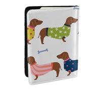 Wykjtwo Maglione modello animale domestico di razza di cane con cappotto rosso bassotto, Porta passaporto da viaggio in pelle PU Custodia per passaporto Copertine per passaporto da 6,5 pollici