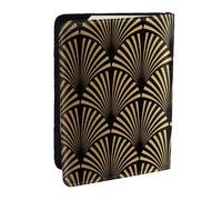 Wykjtwo Modello Art Déco senza soluzione di continuità in oro nero, Porta passaporto da viaggio in pelle PU Custodia per passaporto Copertine per passaporto da 6,5 pollici
