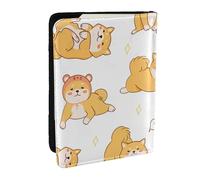 Wykjtwo Modello carino di cani Shiba Inu, Porta passaporto da viaggio in pelle PU Custodia per passaporto Copertine per passaporto da 6,5 pollici