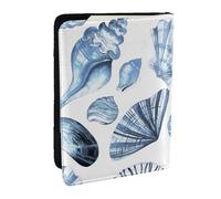 Wykjtwo Modello Di Conchiglie Blu Su Bianco, Porta passaporto da viaggio in pelle PU Custodia per passaporto Copertine per passaporto da 6,5 pollici