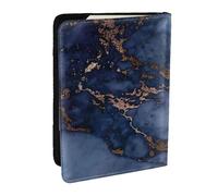 Wykjtwo Motivo in marmo blu navy e finto rame, Porta passaporto da viaggio in pelle PU Custodia per passaporto Copertine per passaporto da 6,5 pollici