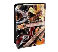 Wykjtwo Musica per chitarra elettrica stampata, Porta passaporto da viaggio in pelle PU Custodia per passaporto Copertine per passaporto da 6,5 pollici
