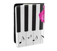 Wykjtwo Musica Per Pianoforte Astratta E Fiori Di Rosa Rossa, Porta passaporto da viaggio in pelle PU Custodia per passaporto Copertine per passaporto da 6,5 pollici